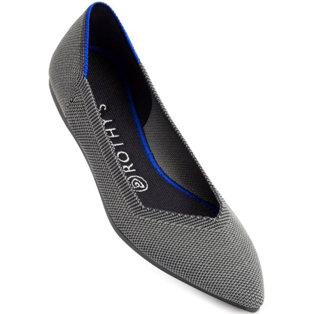 Rothy's Women's Gray The Point Toe Knit Casual Slip-On Ballet‎ Flat Size 8.5
